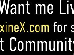 omg horny Asian Maxine X in pantyhose fucks huge dildo while sucking cock 😈🍆💦