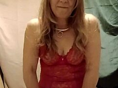 mature housewife slave flashes natural tits in red body stockings