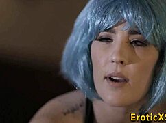 narrative unfolds as brunette babe fingers her wet pussy close-up