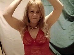 mature housewife slave flashes natural tits in red body stockings