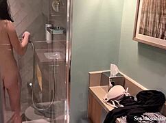 caught stepson jerking to me in shower so i help him cum all over