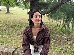 met sexy brunette park girl, bent her over for rough doggy pov quickie slut fuck