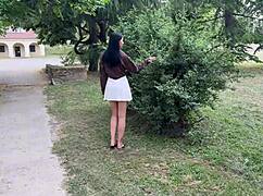 met sexy brunette park girl, bent her over for rough doggy pov quickie slut fuck