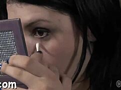 sexy euro honey hung up in garage takes sloppy ball licking and hardcore cunt punishment!