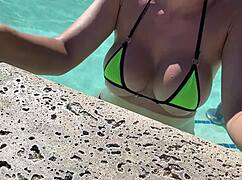 european italian stepmom artemisia love flashes big juicy tits in tight bikini by the pool