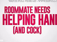 Roommate destiny strokes mira's cock then rides it in the dorm bed