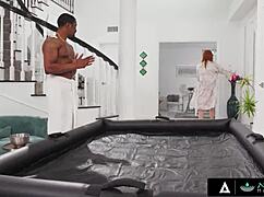 nuru masseuse sophia locke oils boyfriend for birthday threesome with deepthroat doggy