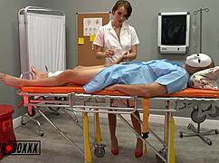 nurse natalie gives perfect handjob in hospital to patient smooth oiled big cock cumshot amateur medical play