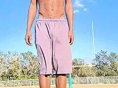 Wanna see my sexy roommate's athletic dorm workout turn into daddy fuck?