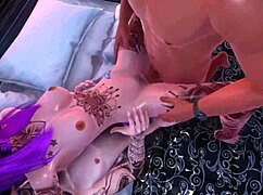 Teen slut takes double penetration from two hard cocks pounding her holes