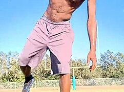 Wanna see my sexy roommate's athletic dorm workout turn into daddy fuck?