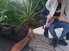 Cuckold FRIEND FUCKS my WIFE cowgirl while I jerk off and CUM on them