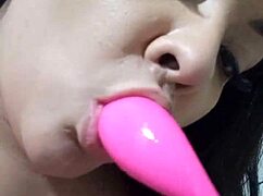 chubby brazilian babe rocks dildo front and back, teasing her orgasm warning in custom clip