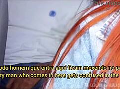 blindfolded redhead catches driver masturbating behind her in car