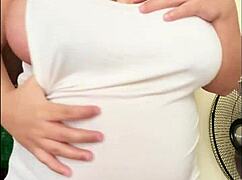 pregnant arab big belly milks her huge tits solo