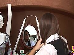 cfnm young babe in pantyhose and high heels jerks off old man's throbbing cock