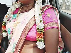 Indian bhabi in sexy saree unleashes telugu dirty talk car romance