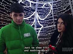 Watch her strip naked then take my monster cock deep in shaved pussy for christmas creampie gifts