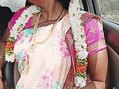 Indian bhabi in sexy saree unleashes telugu dirty talk car romance