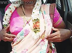 Indian bhabi in sexy saree unleashes telugu dirty talk car romance