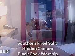 Hidden cam catches southern bbw sally worshipping that black cock orally