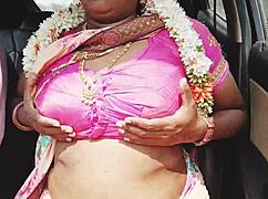 Indian bhabi in sexy saree unleashes telugu dirty talk car romance