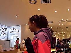 Czech teen in shop tempted undresses for hardcore pov assfucking and blowjob