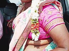 Indian bhabi in sexy saree unleashes telugu dirty talk car romance