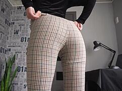 Office Coworker Teases with Ass Flash in Tight Thong Trousers!