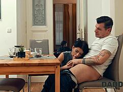 my slutty gf sneaks fuck with stepdad while i watch her shaved pussy