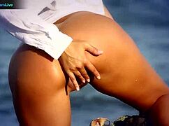 BIG TITS BRUNETTE Sensual Jane Fingers Pussy At Beach