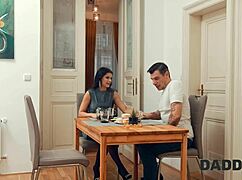 my slutty gf sneaks fuck with stepdad while i watch her shaved pussy