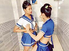 uttaran20 nails his girlfriend's tight pussy then her bff joins for wild ffm threesome riding and doggystyle cumshots