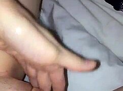 Wife spreads legs fingering shaved wet pussy to explosive orgasm