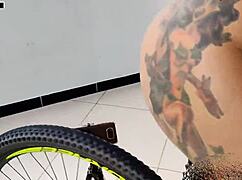 damn those hot biker chicks ridin' thick cocks on bikes in garage...