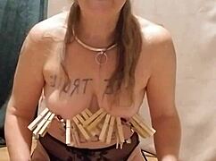 listen to this french slave comment her submission while whipping herself hard