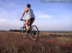 Biker Chick Flashes Thong Panties and Juicy Ass Riding Miniskirt Outdoors