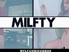 stepmom fucks helpful stepson hard with her milf pussy in kitchen taboo