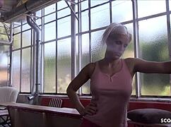 Blonde German Milf Blanche Sneaks Creampie Fuck Clothes Ripped Off