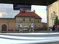 Two Busty Cheerleader Majorettes Show Off Assets