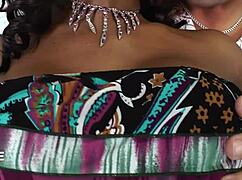 Big Dick Black Shemale Brunette in Lingerie Gets Deep Blowjob Handjob