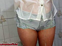 Married babe in wet t-shirt, you watching her get fucked in shower?