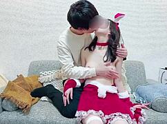 Cute santa's pale tits sucked baby style then hotel bath doggy raw fuck!