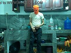 uhh from flaccid to this big erect penis... 25yo guy jerks off in kitchen waitin for best friend