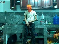 uhh from flaccid to this big erect penis... 25yo guy jerks off in kitchen waitin for best friend