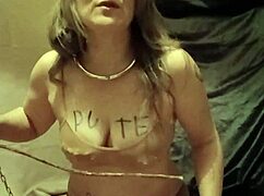 french maid bound outdoors spanks herself with pins then masturbates wildly