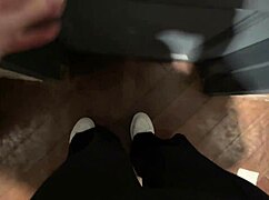 oh man, this horny milf's stroking her wet pussy in the club toilet