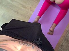 damn my workout stopped cuz roommate bends pretty gf over for quick ass fuck