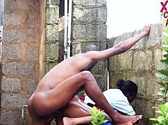 can you believe this horny ebony schoolgirl slut bent over in wet uniform for rough outdoor doggystyle monster cock garage pounding?