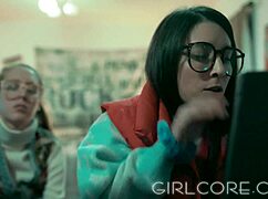 Nerdy blinded lesbians scissor and trib with hot virtual milf in parody